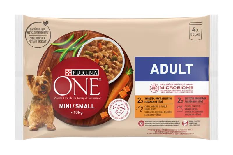 PURINA ONE Kapsičky Adult s kuřetem a hovězím ve šťávě 4x 85 g, 340 g