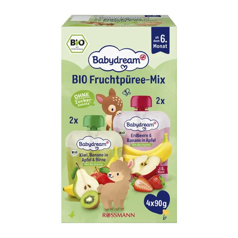 Babydream BIO Ovocné příkrmy kiwi, banán, jablko a hruška + jahoda, banán, jablko, 360 g