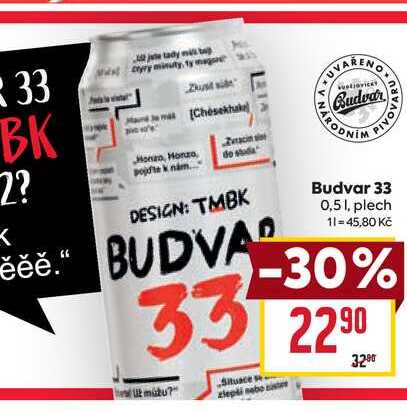 Budvar 33 0,51, plech 