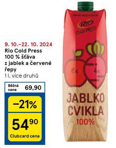 Rio Cold Press 100 % šťáva z jablek a červené řepy, 1 l 