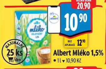 Albert Mléko 1,5%, 1 l v akci