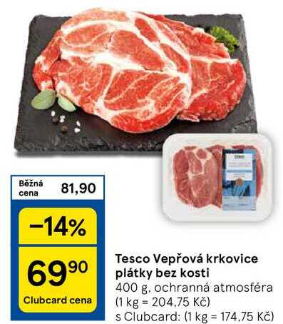 Tesco Vepřová krkovice plátky bez kosti, 400 g 