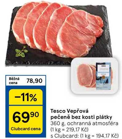 Tesco Vepřová pečeně bez kosti plátky, 360 g 