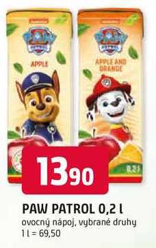 PAW PATROL 0,2l ovocný nápoj, vybrané druhy 