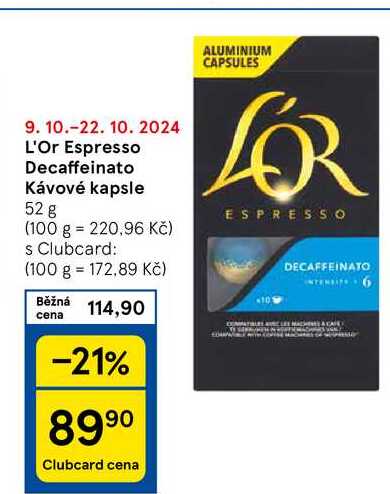 L'Or Espresso Decaffeinato Kávové kapsle, 52 g 