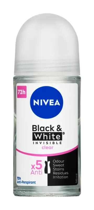 NIVEA Kuličkový antiperspirant Black & White Invisible Clear, 50 ml