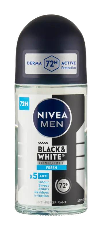 NIVEA Men Antiperspirant roll-on pro muže Black & White Invisible Fresh, 50 ml