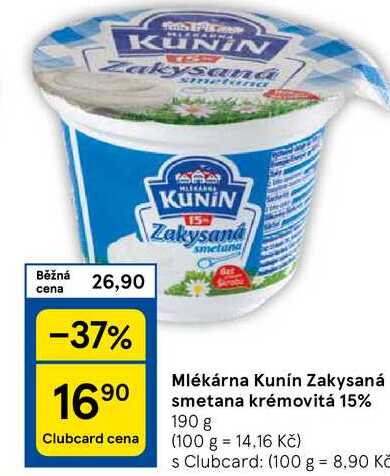 Mlékárna Kunín Zakysaná smetana krémovitá 15%, 190 g