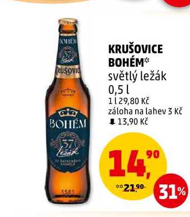 KRUŠOVICE BOHÉM světlý ležák, 0,5 l