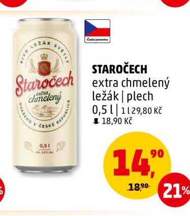 STAROČECH extra chmelený ležák plech, 0,5 l