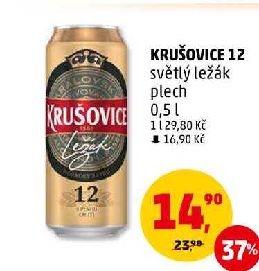 KRUŠOVICE 12 světlý ležák plech, 0,5 l