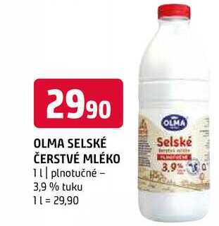 Olma Mléko Selské, čerstvé 3,9% 1l v akci