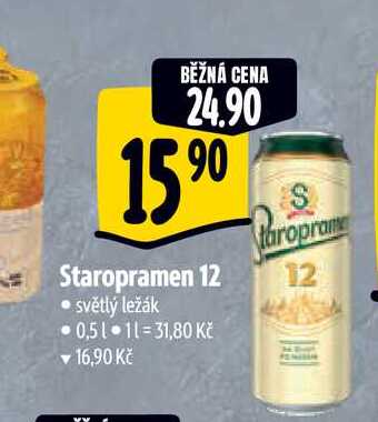   Staropramen 12 světlý ležák 0,5 l v akci