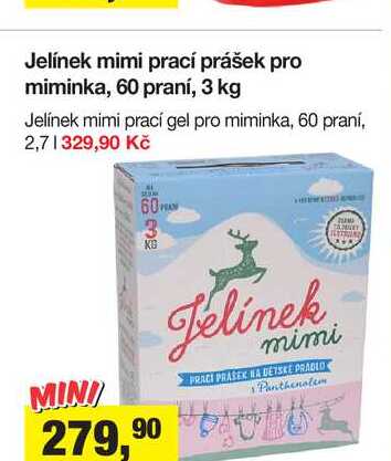 Jelínek mimi prací prášek pro miminka, 60 praní, 3 kg 