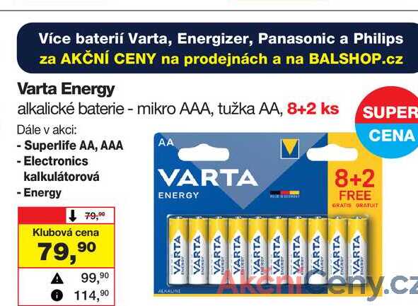 Varta Energy alkalické baterie - mikro AAA, tužka AA, 8+2 ks 