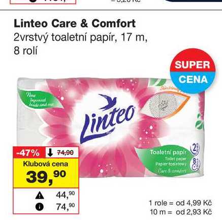 Linteo Care & Comfort 2vrstvý toaletní papír, 17 m, 8 rolí 