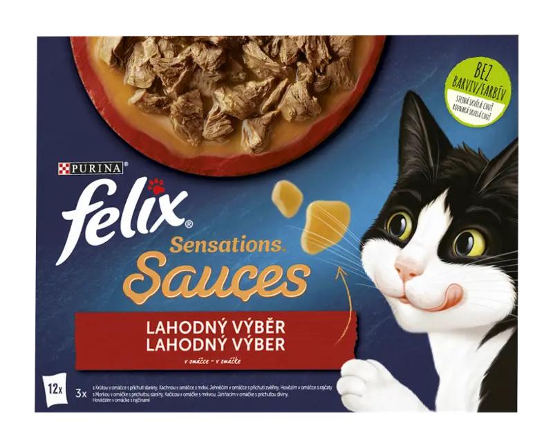 Felix FELIX Sensations Sauces - výběr v ochucených omáčkách s hovězím, jehněčím, krůtou a kachnou multipack 12x 85 g