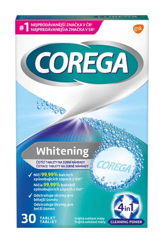 Corega Čistící tablety na zubní náhrady Whitening, 30 ks