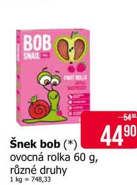 Šnek bob ovocná rolka 60 g, různé druhy