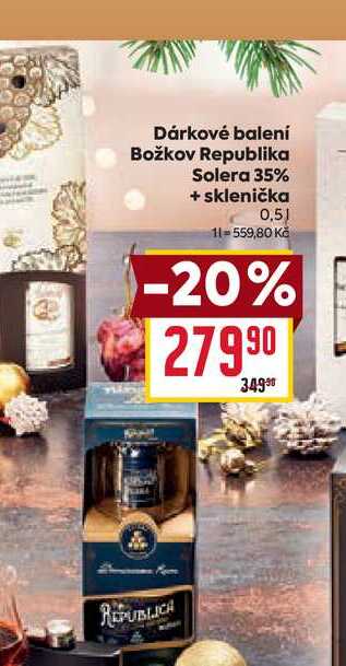 Dárkové balení Božkov Republika Solera 35% + sklenička 0,5l