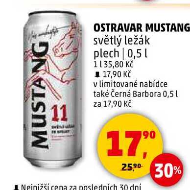 OSTRAVAR MUSTANG světlý ležák plech, 0,5 l