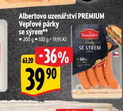 Albertovo uzenářství PREMIUM Vepřové párky se sýrem 200 g