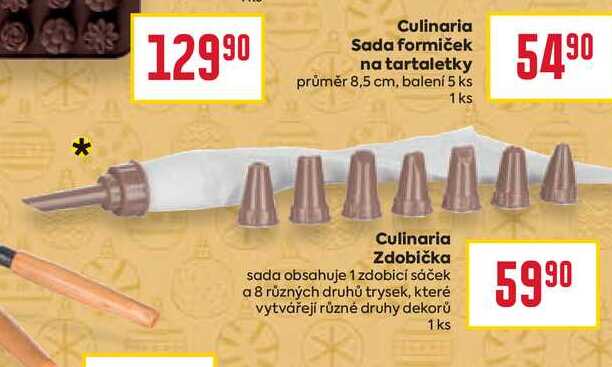 Culinaria Zdobička sada obsahuje 1 zdobicí sáček a 8 různých druhů trysek, které vytvářejí různé druhy dekorů 1 ks