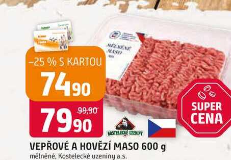 KOSTELECKE UZENINY VEPŘOVÉ A HOVĚZÍ MASO 600 g mělněné