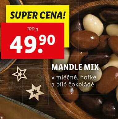 MANDLE MIX v mléčné, hořké a bílé čokoládě, 100 g 