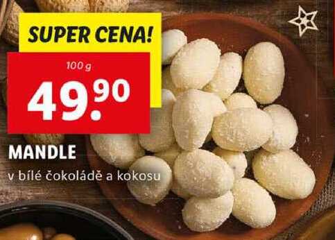 MANDLE v bílé čokoládě a kokosu,  100 g