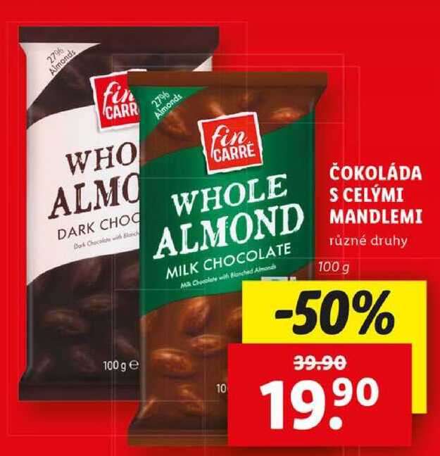 ČOKOLÁDA S CELÝMI MANDLEMI, 100 g