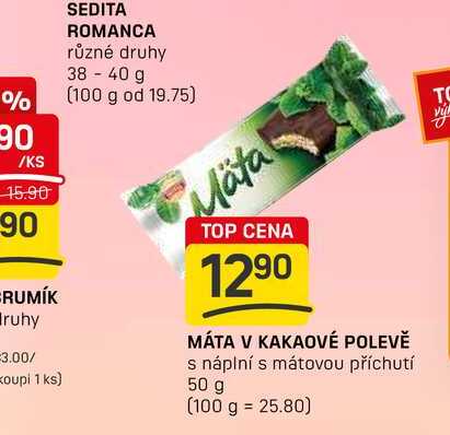 MÁTA V KAKAOVÉ POLEVĚ s náplní s mátovou příchutí 50 g 