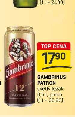 GAMBRINUS PATRON světlý ležák 0,5 1, plech 