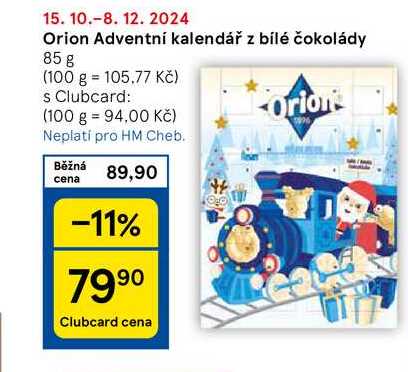 Orion Adventní kalendář z bílé čokolády, 85 g