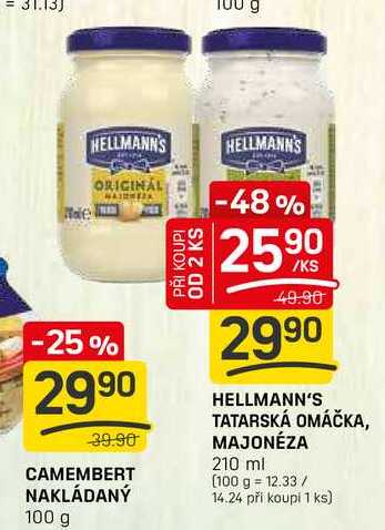 HELLMANN'S TATARSKÁ OMÁČKA, MAJONÉZA 210 ml 