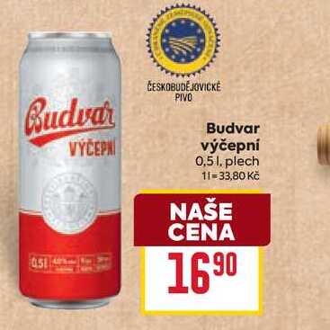 BUDVAR Pivo světlé výčepní 0,5l, plech