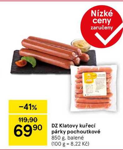 DZ Klatovy kuřecí párky pochoutkové, 850 g