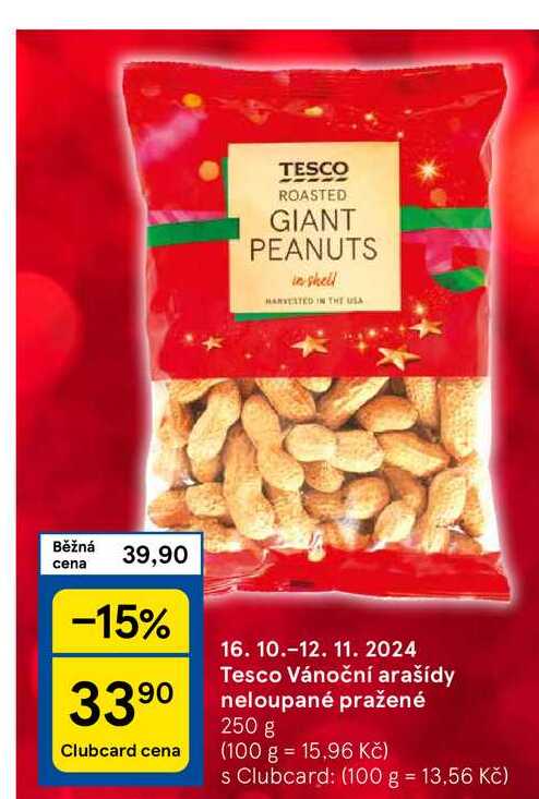 Tesco Vánoční arašídy neloupané pražené, 250 g