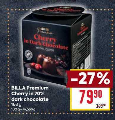 BILLA Premium Cherry in 70% dark chocolate 168 g 