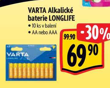 VARTA Alkalické baterie LONGLIFE, 10 ks v balení 