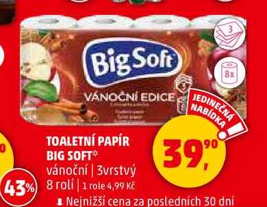 TOALETNÍ PAPÍR BIG SOFT vánoční, 3vrstvý, 8 rolí 