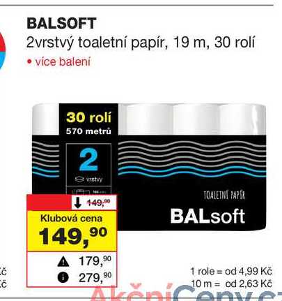 BALSOFT 2vrstvý toaletní papír, 19 m, 30 rolí 