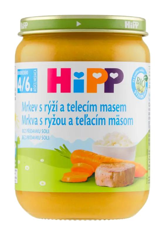 HiPP BIO příkrm mrkev s rýží a telecím masem, 190 g