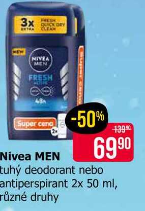 Nivea MEN tuhý deodorant nebo antiperspirant 2x 50 ml, různé druhy 