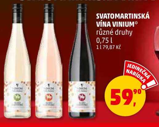 SVATOMARTINSKÁ VÍNA VINIUM různé druhy, 0,75 l