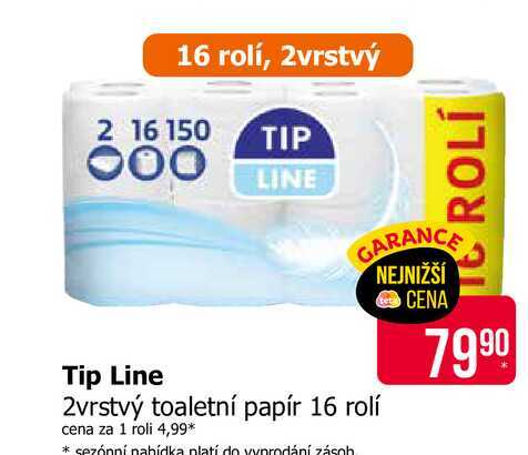 Tip Line 2vrstvý toaletní papír 16 rolí