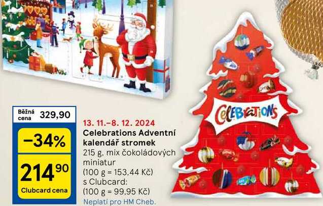 Celebrations Adventní kalendář stromek, 215 g, mix čokoládových miniatur