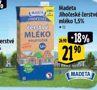   Madeta Jihočeské čerstvé mléko 1,5% 1 l