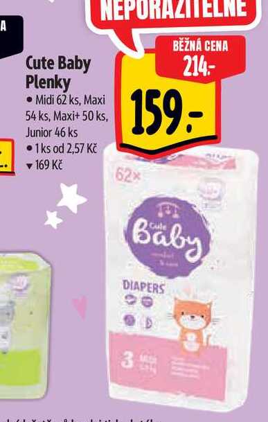  Cute Baby Plenky • Midi 62 ks, Maxi  54 ks, Maxi+ 50 ks, Junior 46 ks 