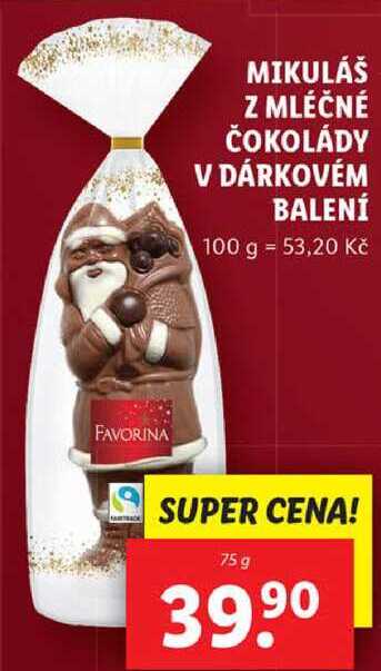 MIKULÁŠ Z MLÉČNÉ ČOKOLÁDY V DÁRKOVÉM BALENÍ, 75 g